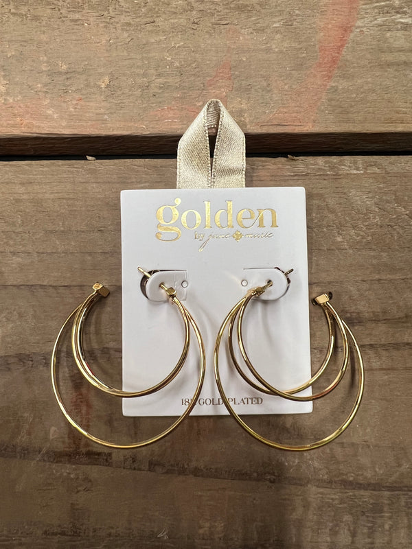 18K Gold Plated Skinny Three Hoop Cluster Earring
