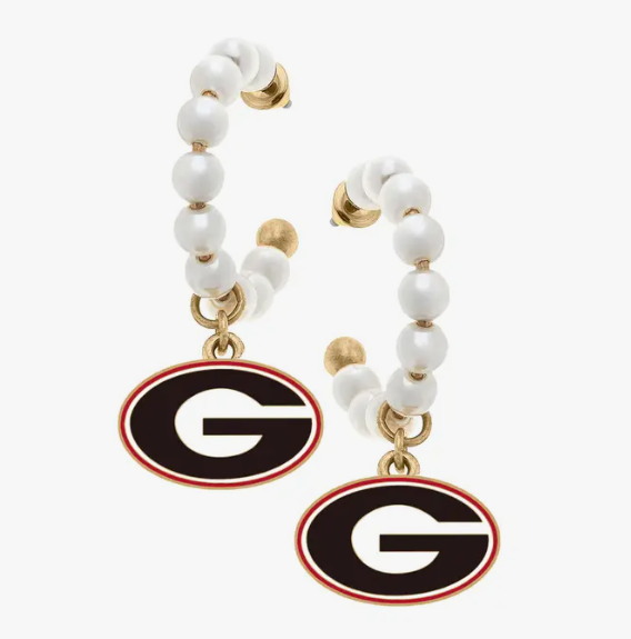 Georgia Bulldogs Resin Logo Drop Hoop Earring in Red