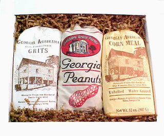 Gift box filled with Georgia Grown peanuts, grits, and corn meal.
