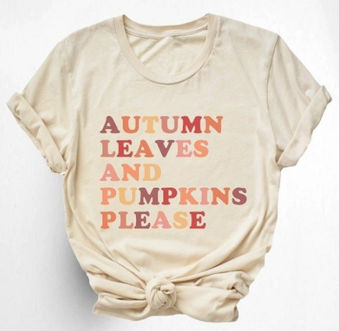 Women's Autumn Leaves And Pumpkin Please Thanksgiving T-Shirt - Short Sleeve, V-Neck