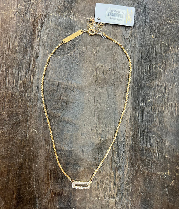 Gold Box Chain with Crystal Embellished Paperclip Link Bar Necklace