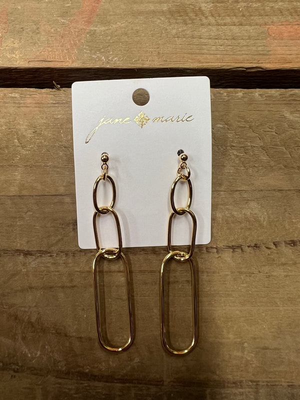 Gold Oval & Paperclip Link Earring