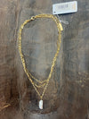 Matte Gold 3 Strand Layered Necklace w/ Pearl Pendant
