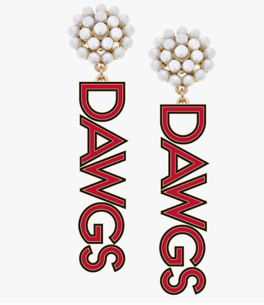 Canvas Style UGA Georgia Bulldog Dawgs Outline Pearl Cluster Earrings