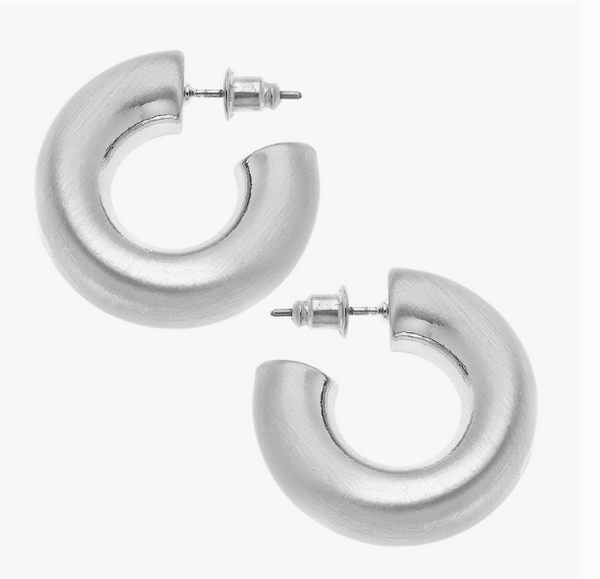 Canvas Style Coraline Hoop Huggie Earrings in Satin Silver