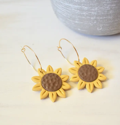Sunflower Clay Hoop Earrings