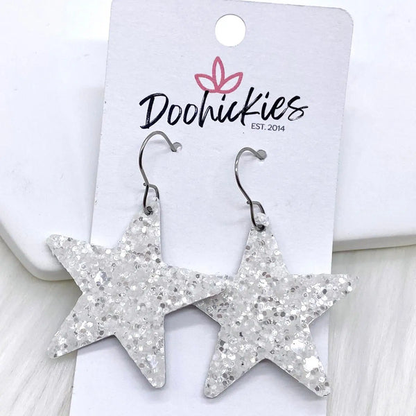 White Chunky USA Glitter Star Earrings Southern Grace Farms