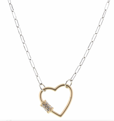 Matte Silver & Gold Heart Carabiner Paperclip Chain Necklace