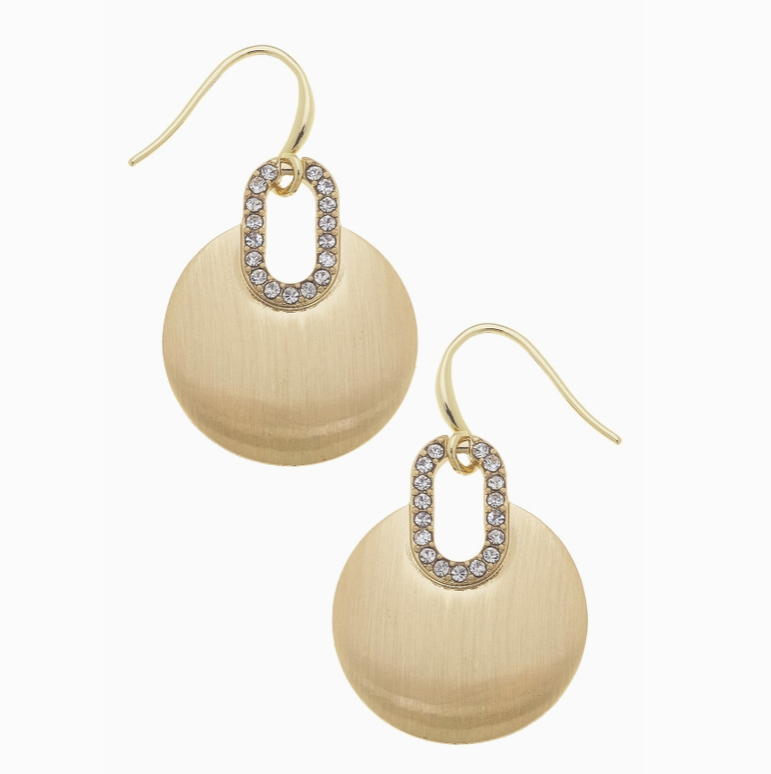 Pave Cricle Drop Earrings in Satin Gold | Southern Grace Farms