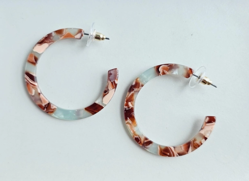 Seafoam & Rust Acrylic Hoop Earrings