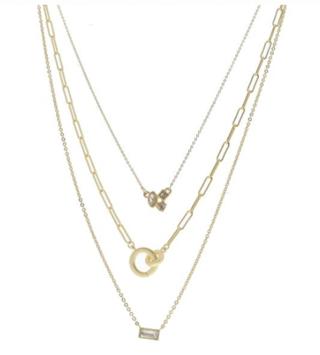 Matte Gold 3 Strand Layered Charmed Necklace