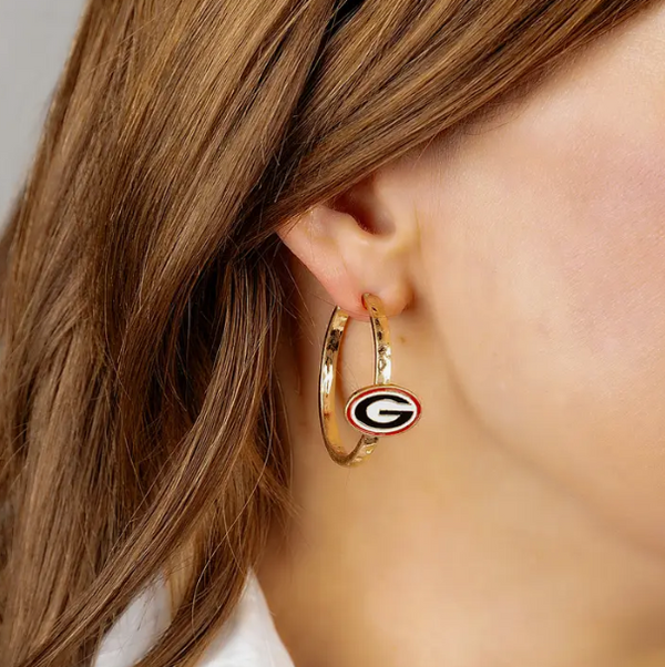 Canvas Style Georgia Bulldogs Enamel Logo Hoop Earrings