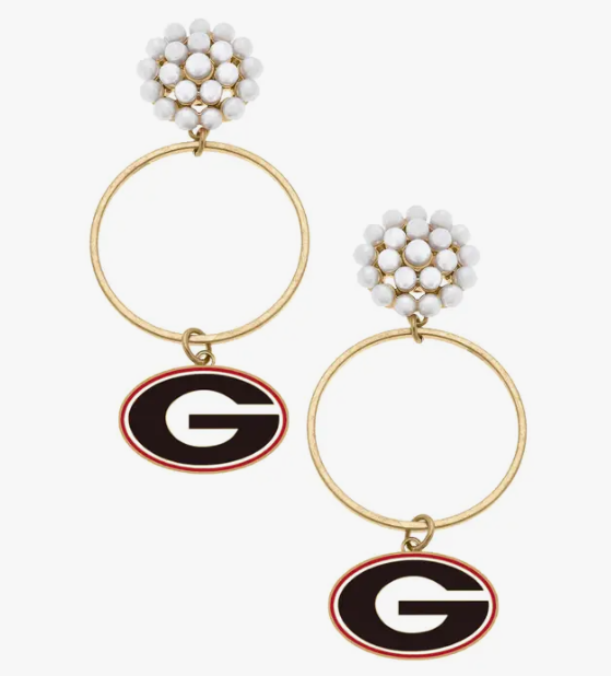Canvas Style UGA Georgia Bulldog Pearl Cluster Hoop Earrings