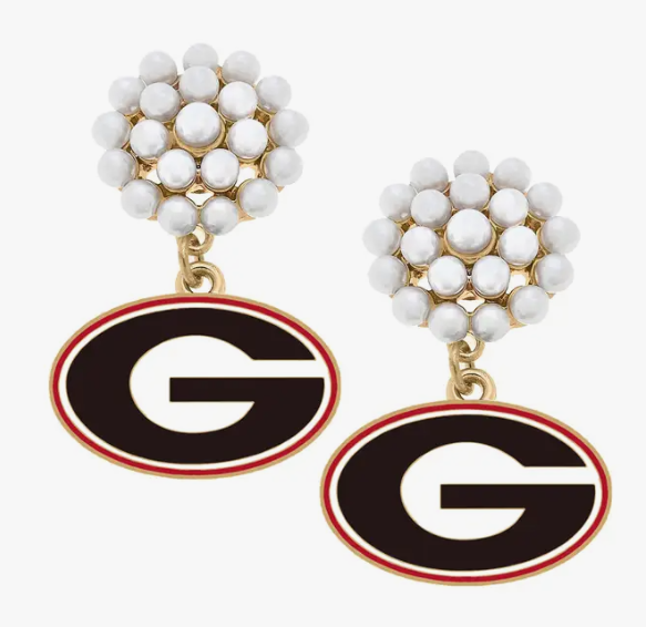 Canvas Style UGA Georgia Bulldog Pearl Cluster Drop Earrings