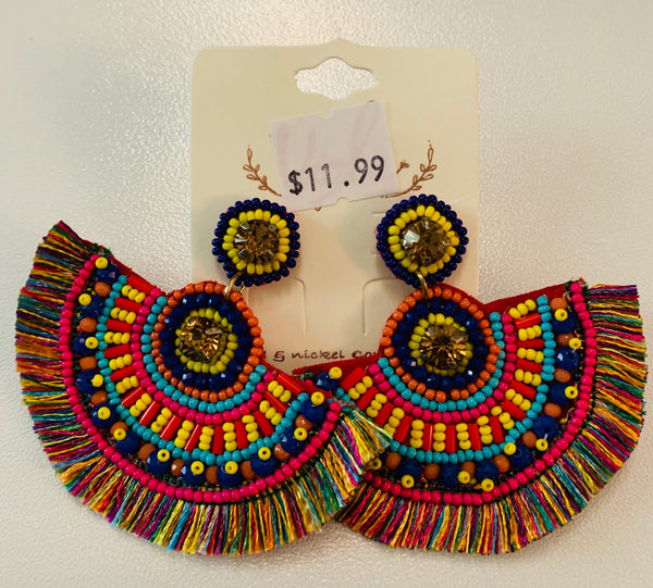 Multicolor Bead & Thread Fan Earrings