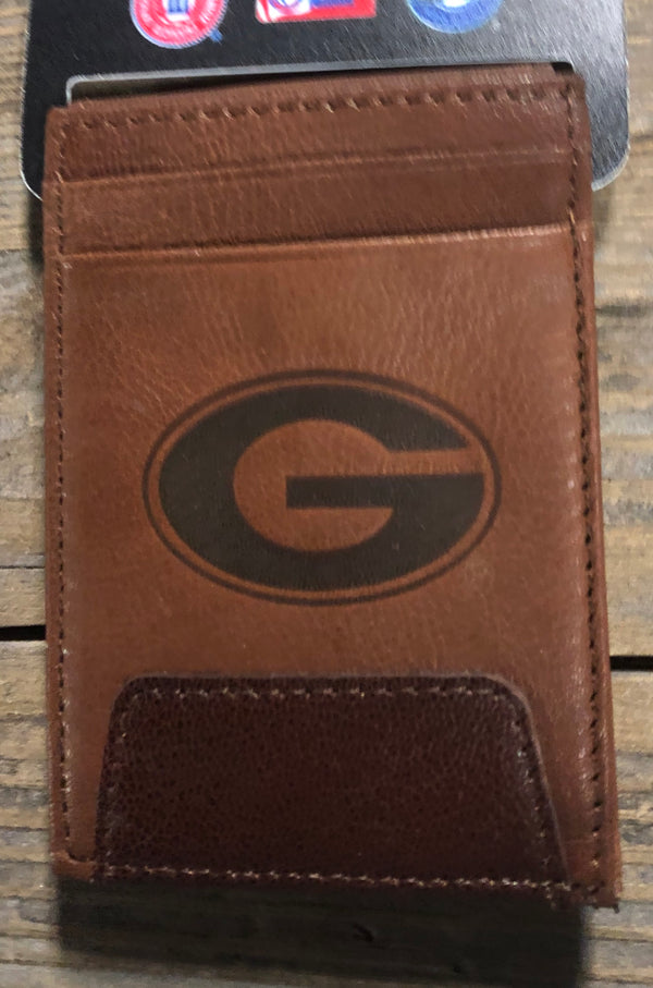 Brown Leather Front Pocket Wallet UGA Georgia Bulldog