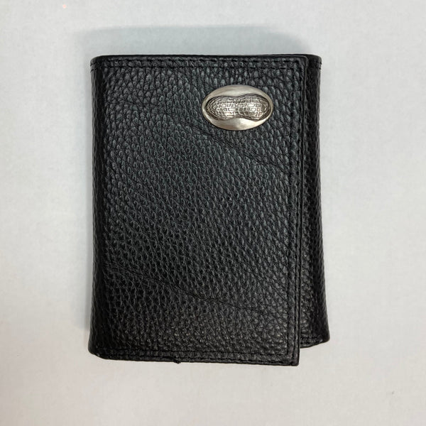 Black Pebble Grain Leather Tri-fold Wallet Peanut