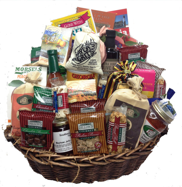 Our Georgia on my mind gift basket is the perfect southern gift to show appreciation and wow your customer or loved one. It's filled with pecan, peanut, peach, vidalia onion, and other Georgia favorites!