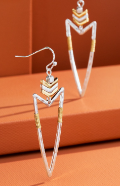 Silver Arrowhead Dangle Earrings with Gold Accent
