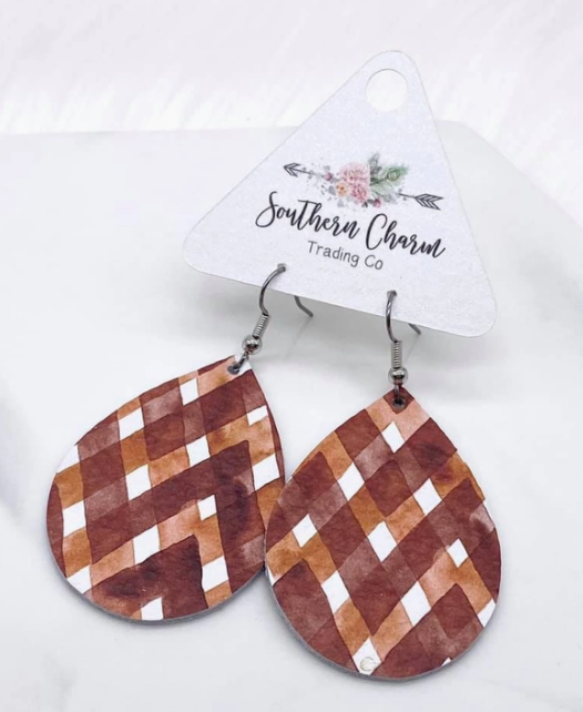 Southern Charm Autumn Gingham Leather Earrings