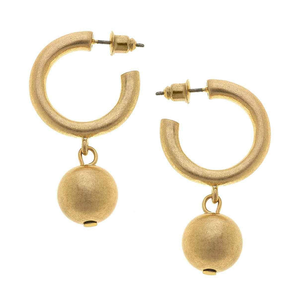 Beth Drop Hoop Earrings in Worn Gold
