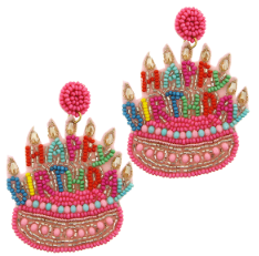 Birthday Cake with Candles Seed Beaded Earrings