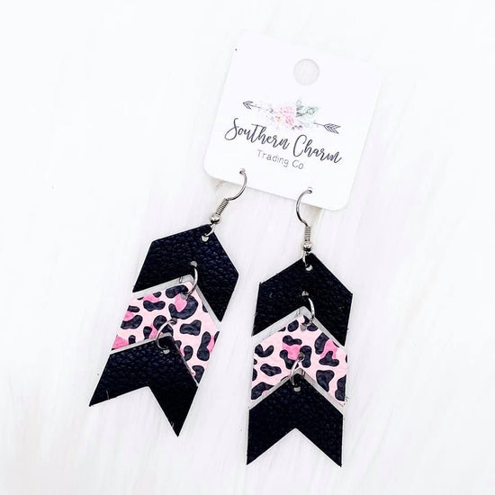 Southern Charm Black & Pink Leopard Arrows Earrings