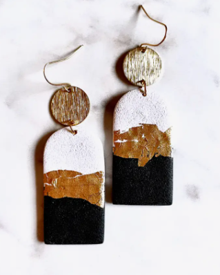 Black & White with Gold Clay Earrings