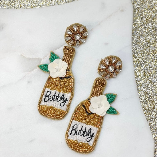Prep Obsessed Beaded Bubbly Champagne Bottle Earrings