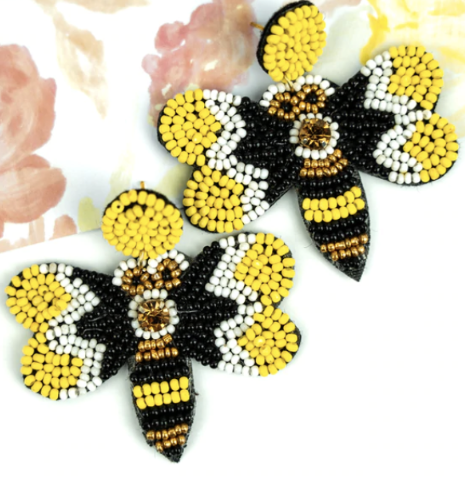 Bumble Bee Seed Bead Earrings