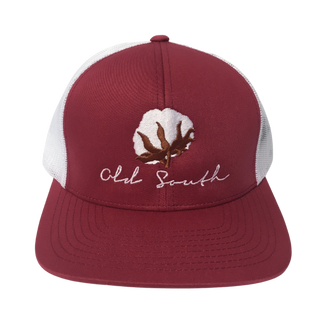 old south cotton boll hat, cardinal/white