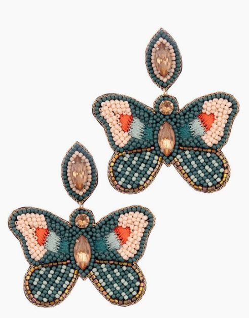 Laura Janelle Seed Beaded Butterfly Earrings | Southern Grace Farms