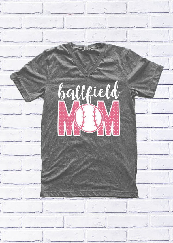 Calamity Jane Heather Gray V-Neck Ballfield Baseball Mom Shirt