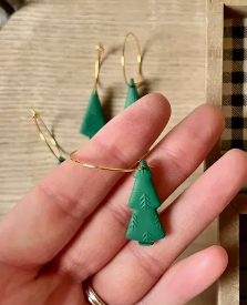 Clay Christmas Tree Earrings on Hoops