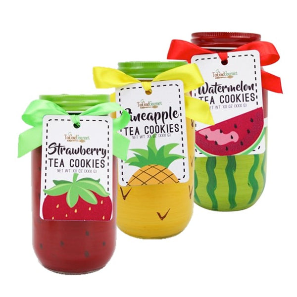 Watermelon, Strawberry, and Pineapple Tea Cookies in Decorative Jar