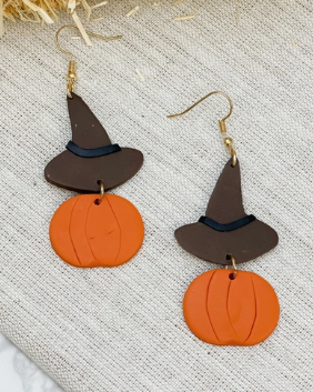 Clay Pumpkin & Witch Hat Earrings
