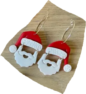 Clay Christmas Santa Earrings on Hoops