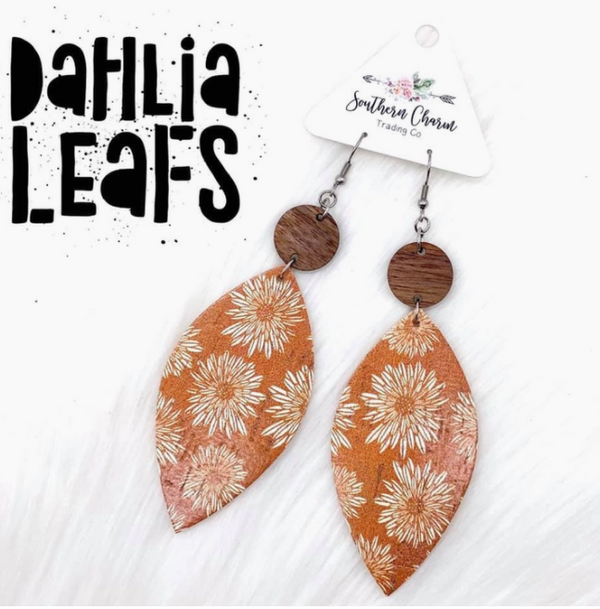 Southern Charm Wood & Dahlia Dangle Leaf Earrings
