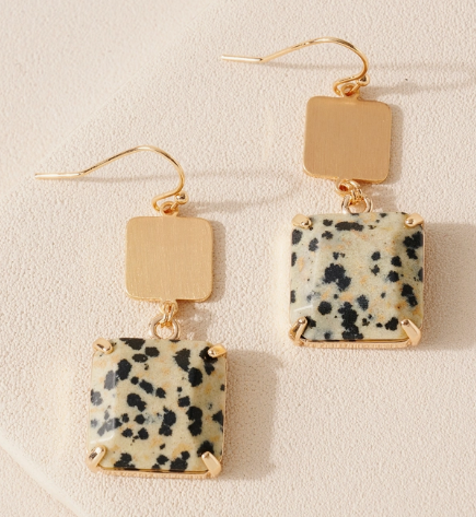 Square Dalmatian Stone Earrings