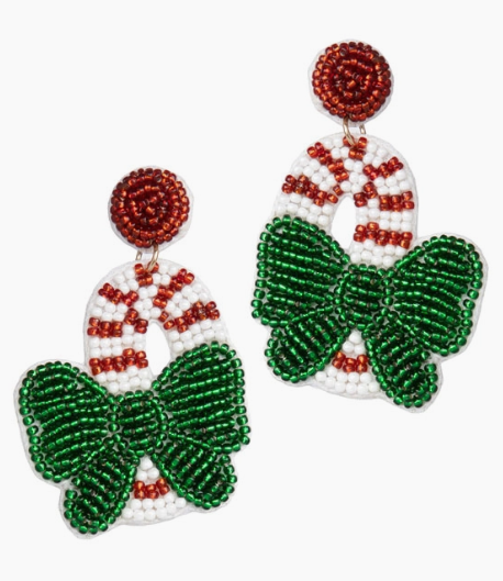 Laura Janelle Christmas Candy Cane Beaded Earrings