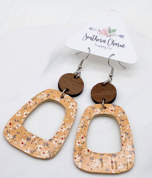 Southern Charm Wood & Autumn Floral Bell Bottom Earrings