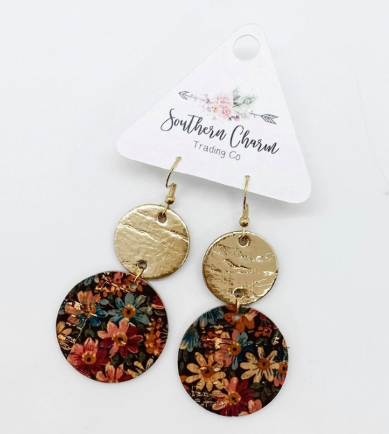 Southern Charm Gold & Wildflower Circle Earrings
