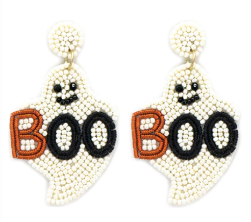 BOO Ghost Seed Bead Earrings