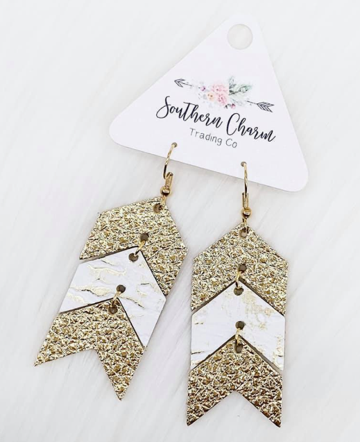 Southern Charm Gold & White Arrow Earrings