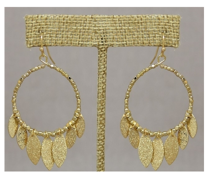 Gold Beaded Hoop with Leaf Fringe Accents
