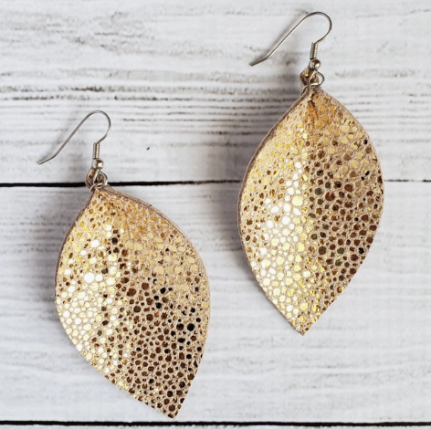 The Purple Chickadee Gold Stingray Pinched Leather Earrings