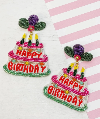 Birthday Cake Beaded Dangle Earrings