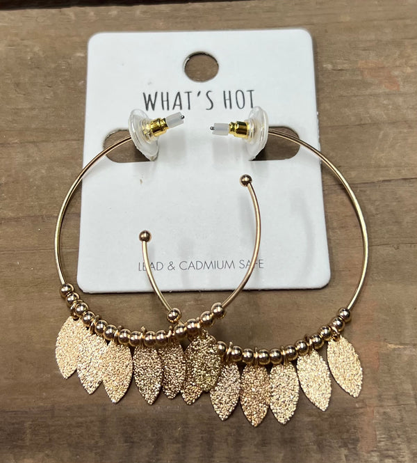 Gold Hoop with Textured Gold Fringe Accents 2