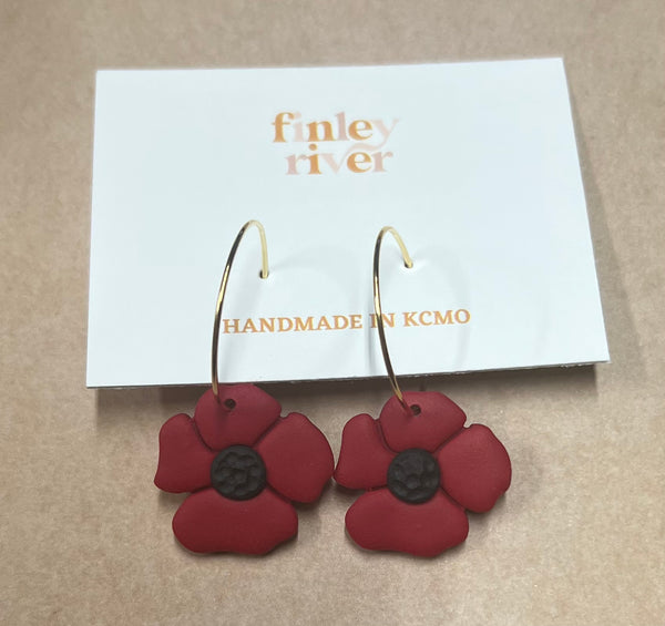 Finley River Mini Clay Poppy Hoop Earrings