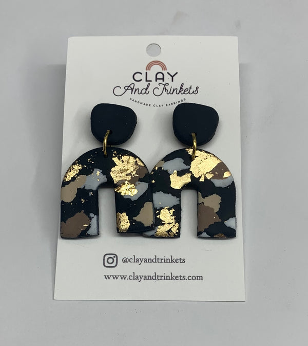 Clay Black Gold Mix Arch Earrings